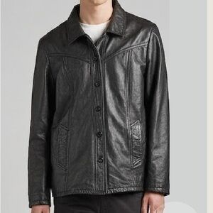 Vintage‎ Maxima Black Leather Jacket Classic Style Hip 2 Pockets Length size L